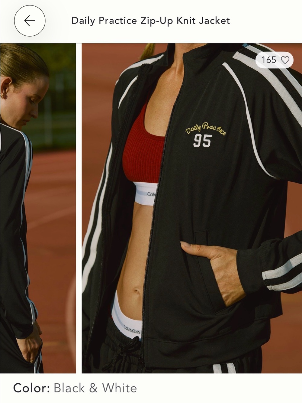 Daily practice Black & White Varsity Zip-Up Jacket
made with recycled polyester